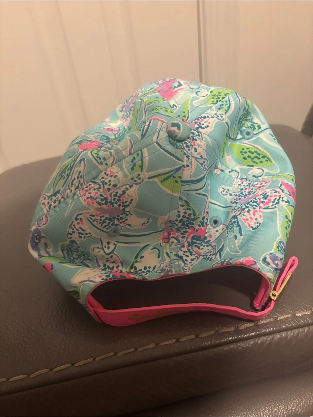 Lilly Pulitzer Aqua Floral Kids Baseball Cap with Pink & Green Accents